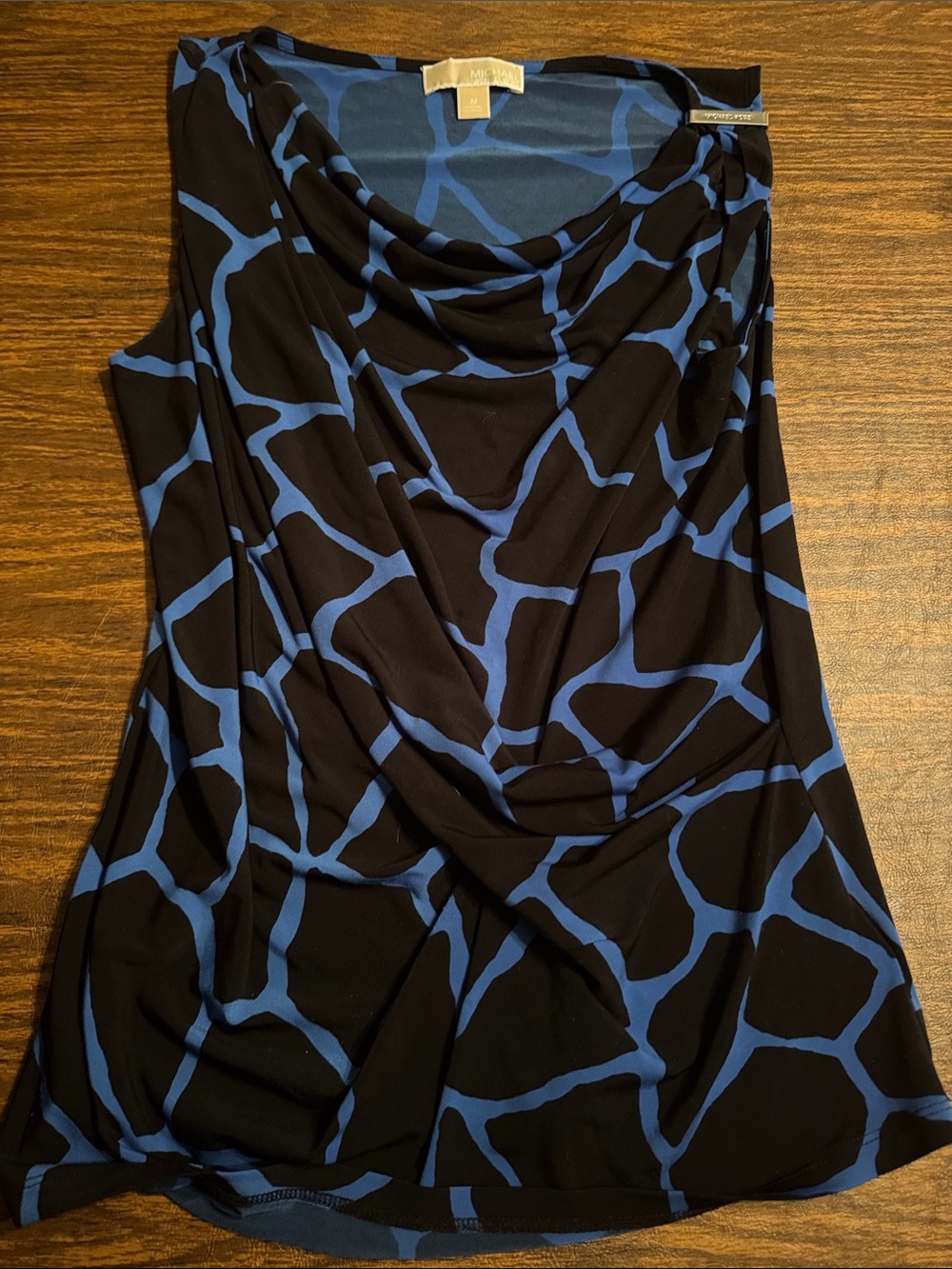 Michael Kors Black and Blue Draped Cowl Neck Camisole